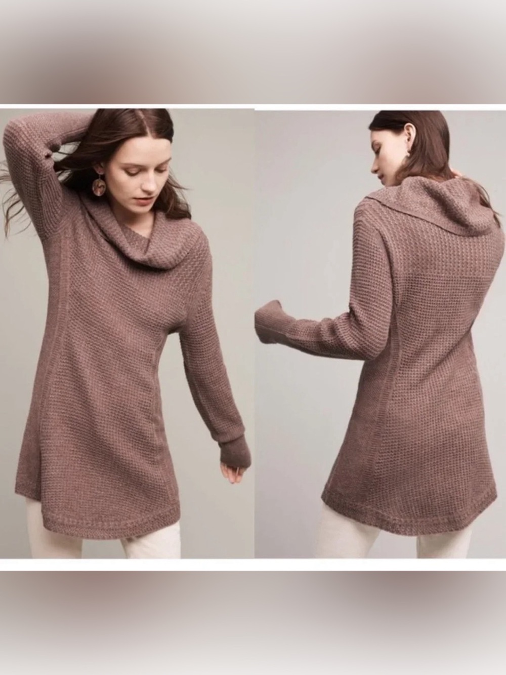 ANTHROPOLOGIE ANGEL OF THE NORTH BROWN ROSIE COWL NECK TUNIC SWEATER